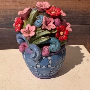 Jim Shore 4039479 Mini Flower Bouquet Blue Vase Figurine 3.5” Collectible Folk